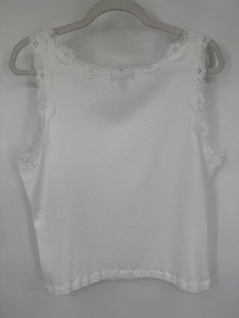 women Style&Co. Lace Trim V-Neck Tank Top White Woven Top