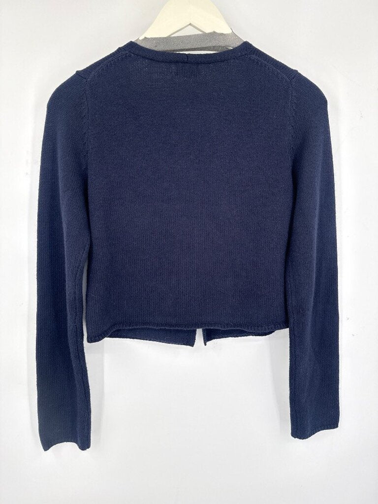 women Wilfred Cropped Deep V-Neck Knit Cardigan Navy Blue Knit Top