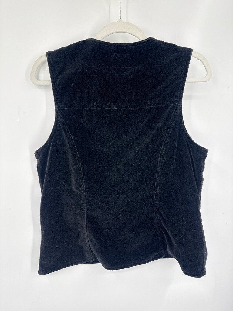 women Crazy Horse Vintage Velvet Vest Black Woven Top S