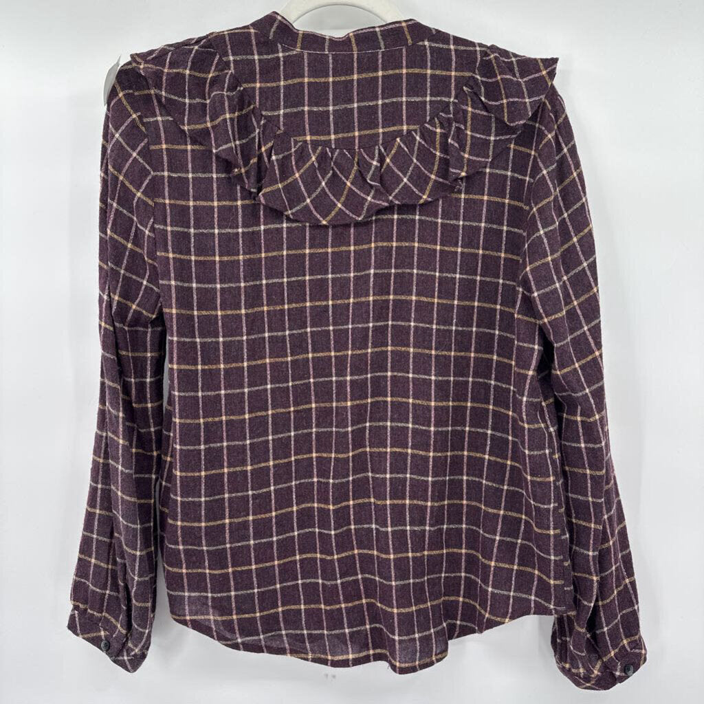 women Madewell Ruffle Plaid Purple Woven Top S