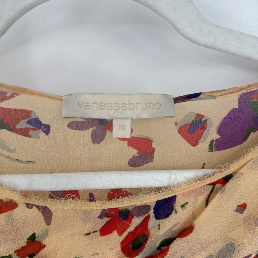 women Vanessa Bruno Floral Silk Draped Blouse Pale Apricot Woven Top M