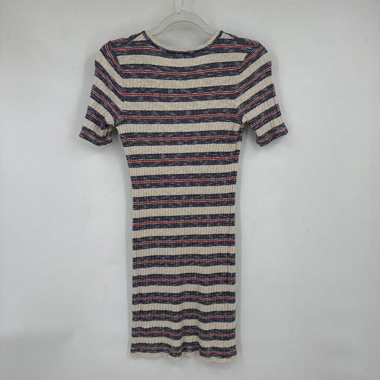 women Madewell Ribbed Striped Knit Cream Navy Red Dress S