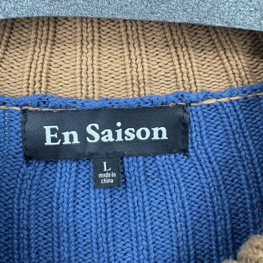 women en saison - Anthro Striped Cotton Cardigan Red Blue Brown Cream Sweater L