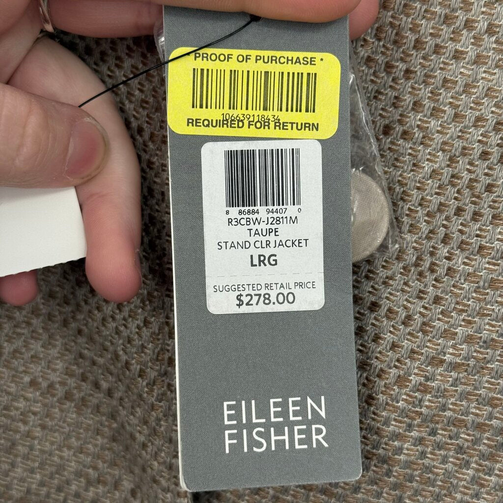 women Eileen Fisher NWT Stand Collar Org Linen/Cotton Taupe Jacket L