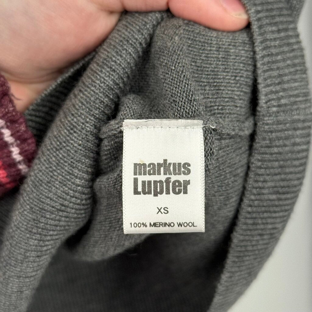 women Markus Lupfer Sequined Collar Merino Wool Gray Cream Sweater XS