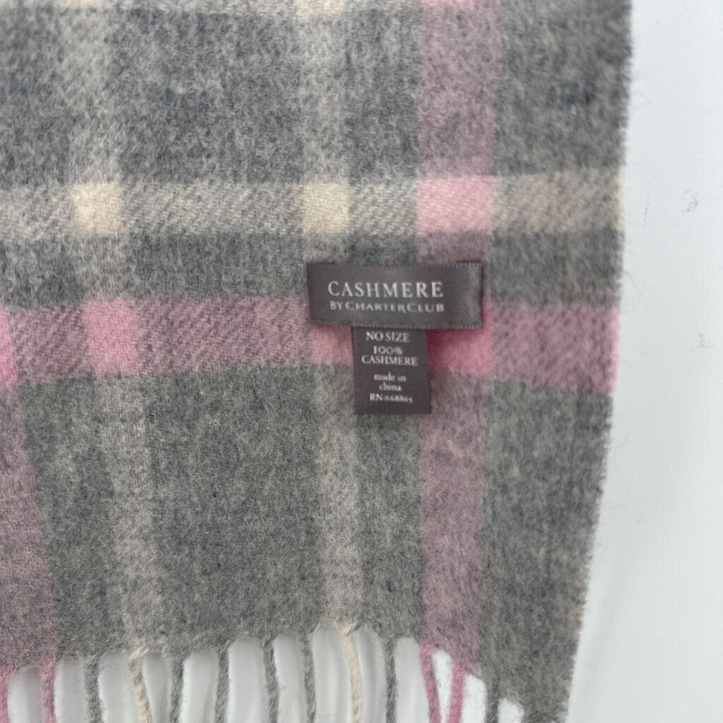 women Charter Club Plaid Cashmere Gray Pink Purple Scarf
