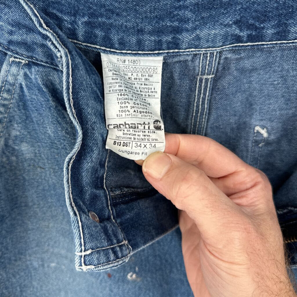 men Carhartt Distressed Dungaree Fit Blue Jeans 34x34