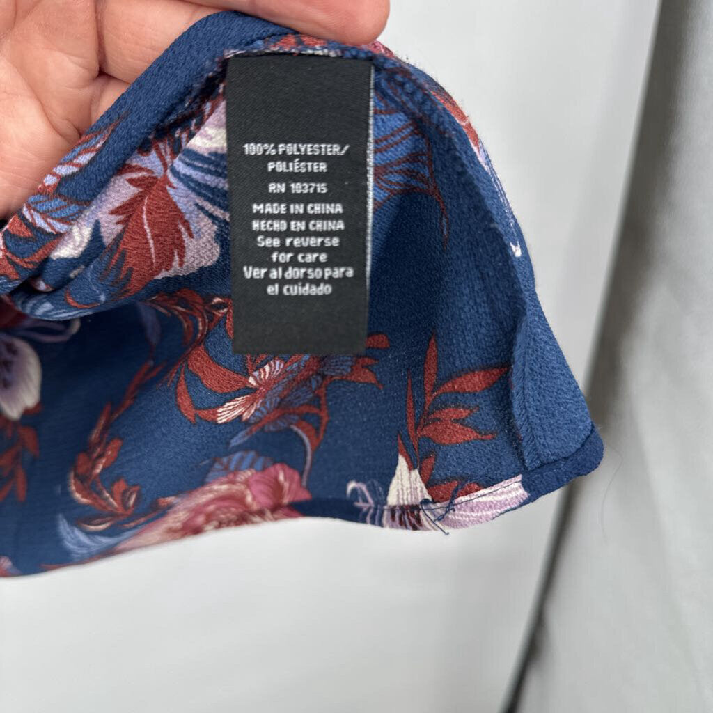 women Zac & Rachel Floral Tie Sleeve Blouse Navy Blue Purple Rust Woven Top 3X