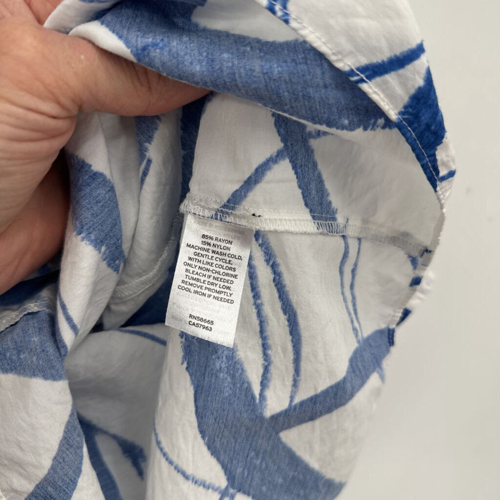 women Nordstrom Print Blouse White & Blue Woven Top S