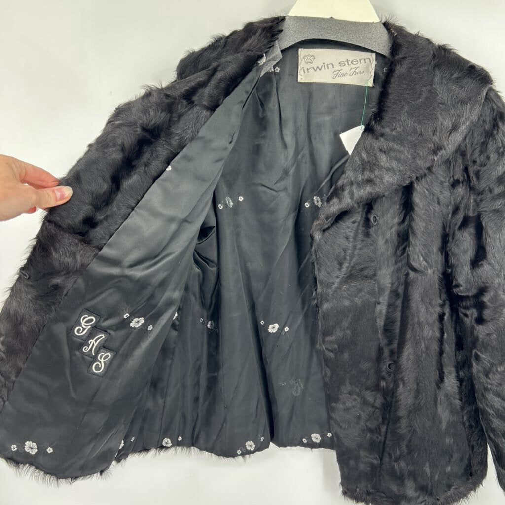 women Irwin Stern Vintage Sheared Beaver Fur Black Coat M