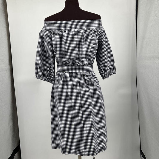 women Worth NWT Gingham Off Shoulder Midi Navy and White Dress M