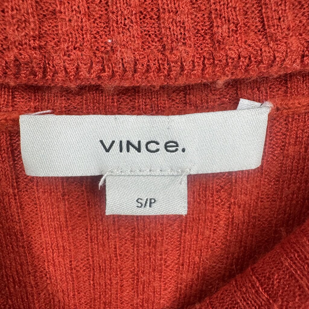 women Vince MSRP $398 Ribbed Cashmere-Silk Mock Neck Pimiento Sweater S