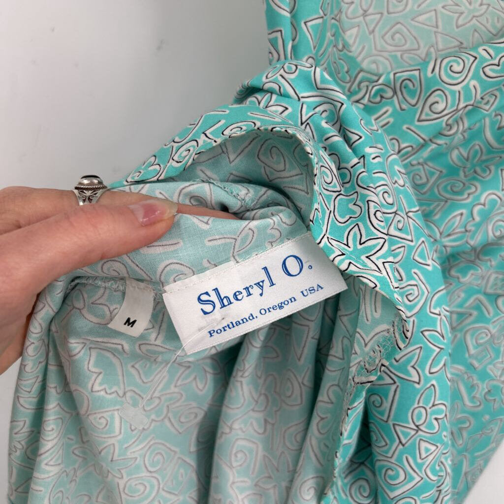 women Sheryl O. Geometric Belted Drop Waist Mint White Vintage L