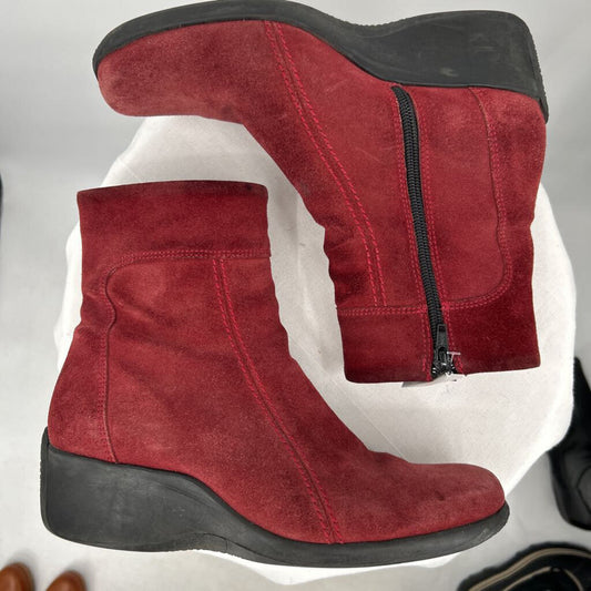 women La Canadienne Suede Ankle Boots Red Shoes 8.5