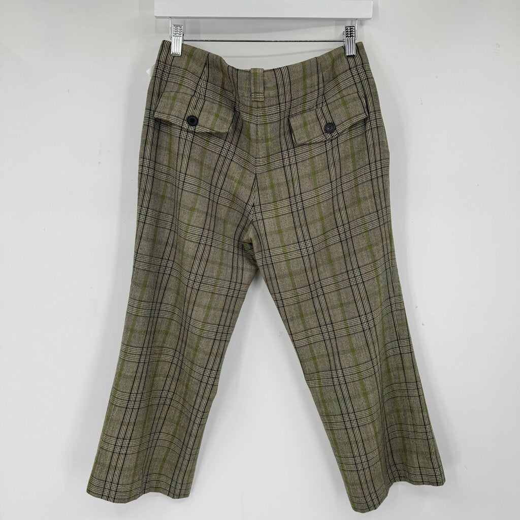 women Burberry Vintage Nova Check Cropped Trousers Sage Olive Pants 8