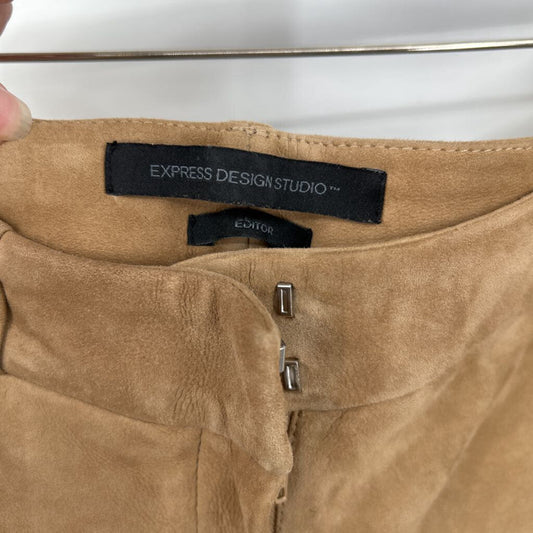 women Express Design Studio Vintage Suede Trousers Tan Pants 4