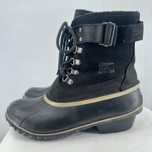 women Sorel Winter Fancy Lace II Duck Boot Black Shoes 9