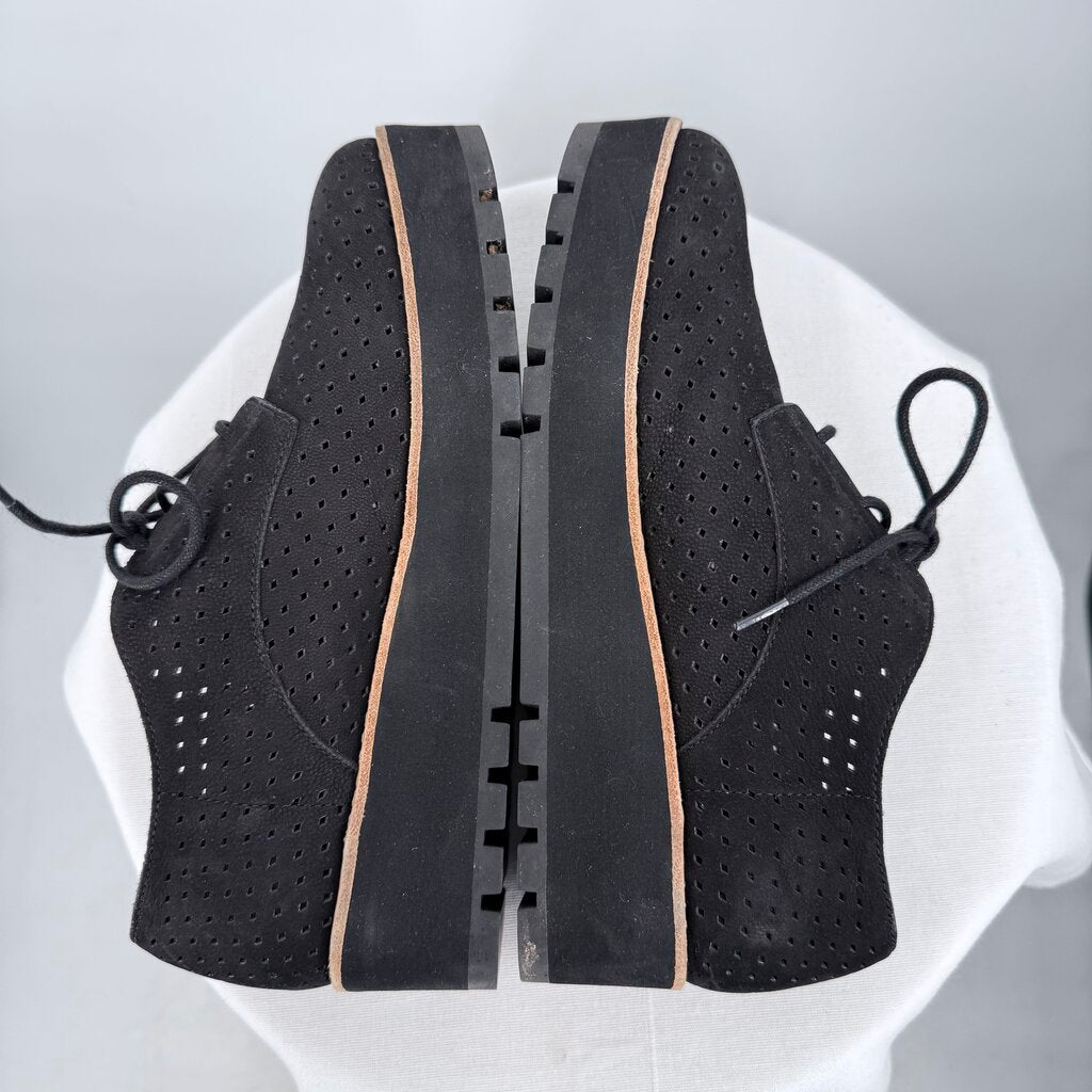 women Eileen Fisher Eddy Perforated Nubuck Leather Platform Oxford Black Shoes 7.5