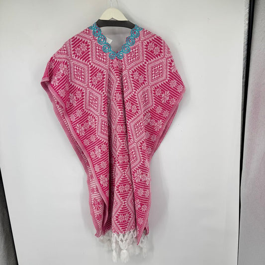 women Mexican Artisanal Poncho Pink Multi Jacket OS