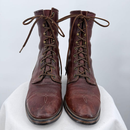 men Vintage Leather Western Packer Boots Rustic Brown Shoes 10EE