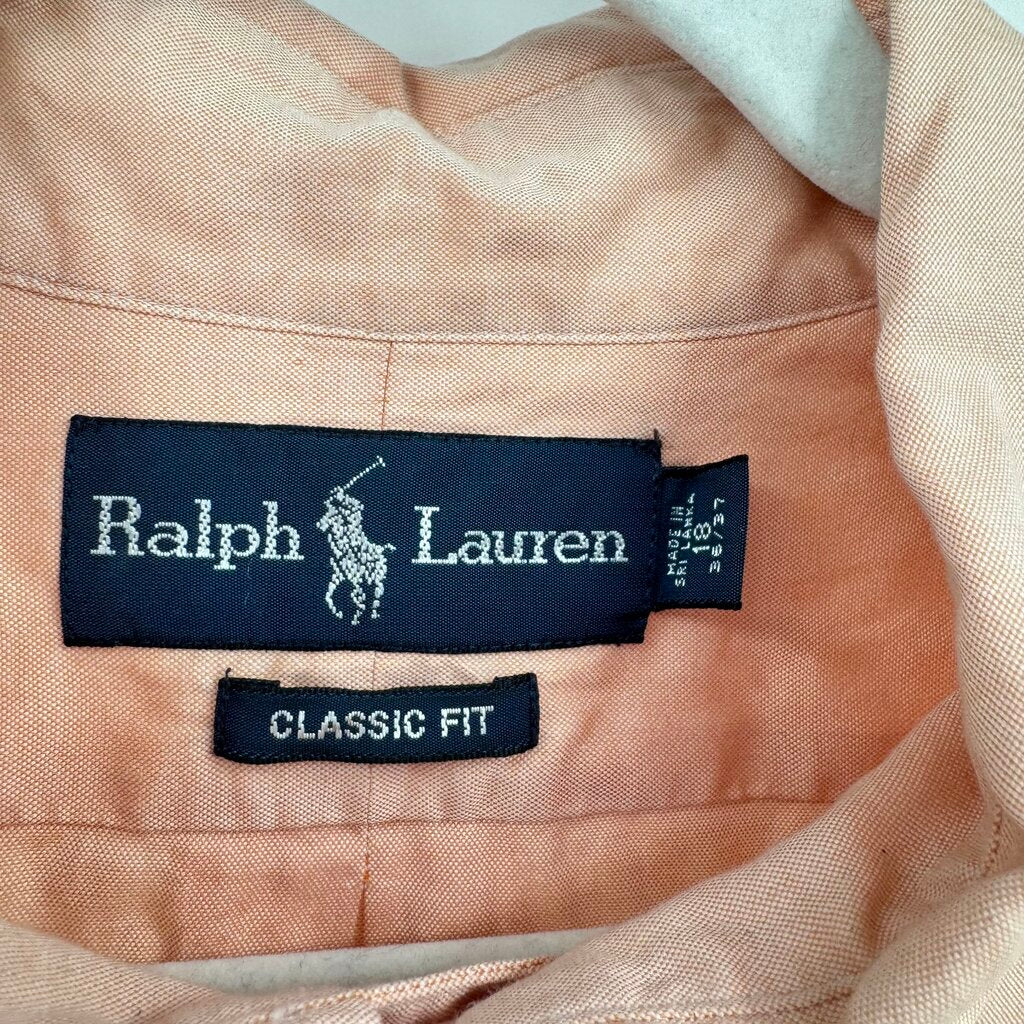 men Ralph Lauren Long Sleeve Button Down Peach Vintage 18 36/37
