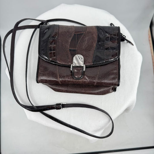 women Brighton Crocodile Leather Crossbody Brown Black Purse 7.5"x5.25"x1.25"