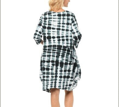women Snapdragon & Twig Shibori Leighton Dress in Thunder Shibori Black White Dress XS 4-6