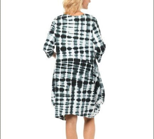 women Snapdragon & Twig Shibori Leighton Dress in Thunder Shibori Black White Dress XS 4-6