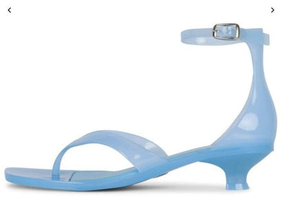 women Jeffrey Campbell NIB Gummy Thong Kitten Heel Sandals Blue Shoes 39/8