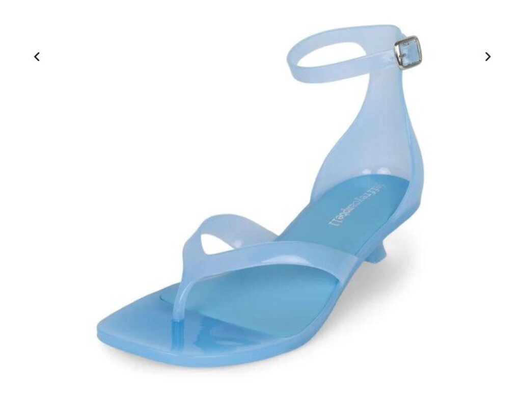 women Jeffrey Campbell NIB Gummy Thong Kitten Heel Sandals Blue Shoes 39/8
