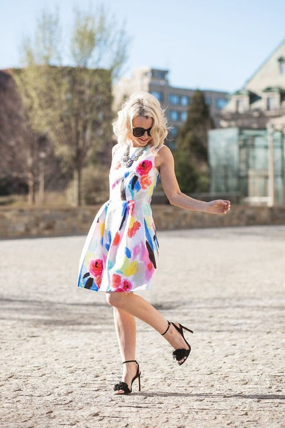 women Kate Spade NWT Watercolor Fit & Flare White Multi Dress 2