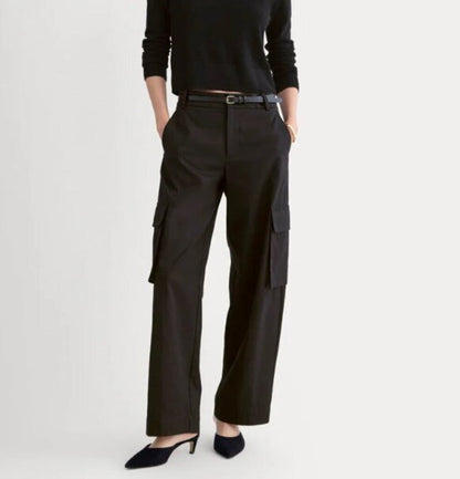 women Everlane NWT Wide-Leg Cargo Trouser in Buttersmooth Black Pants 6