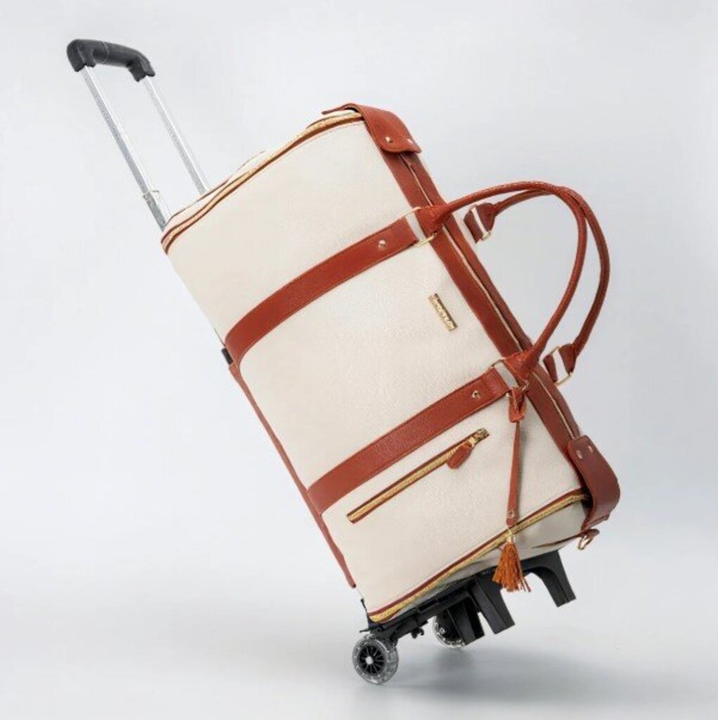 women Luxhe NEW Travel Bag 2.0 Roller Edition Cream Cognac Purse 20" x 9" x 12.5"