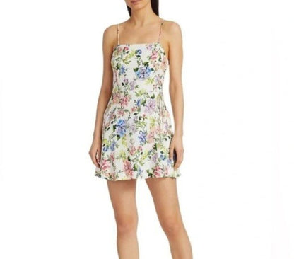 women Alice + Olivia Trixie Gardenia Faux Wrap Floral Mini White Multi Dress 0