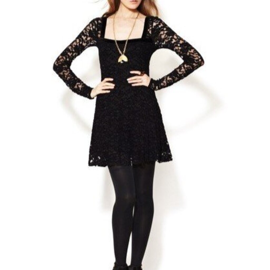 women Free People Flirt for You Long Sleeve Lace Black Dress L