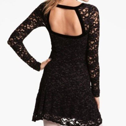 women Free People Flirt for You Long Sleeve Lace Black Dress L