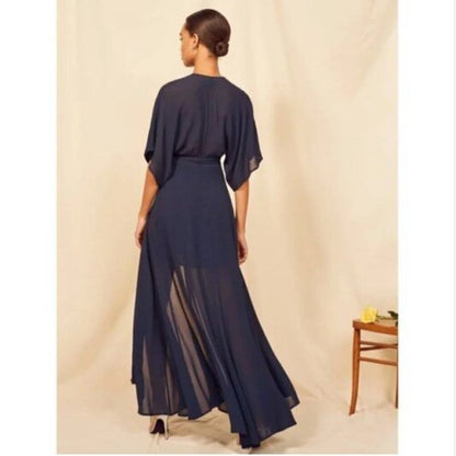women Reformation Winslow Wrap Navy Blue Dress L