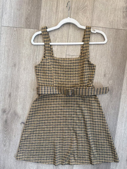 women Topshop Plaid Belted Mini Dress 6 Brown Dress