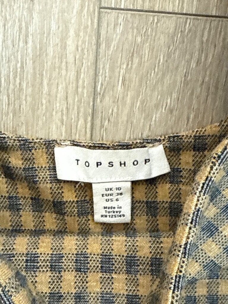 women Topshop Plaid Belted Mini Dress Brown Dress 6