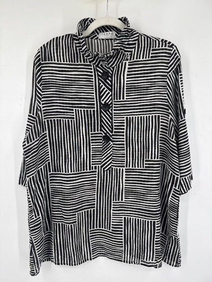 women Terra Mixed Striped Geometric Tunic Black Woven Top