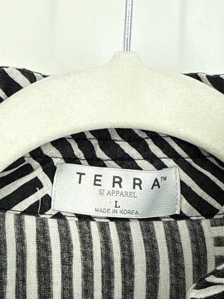 women Terra Mixed Striped Geometric Tunic Black Woven Top