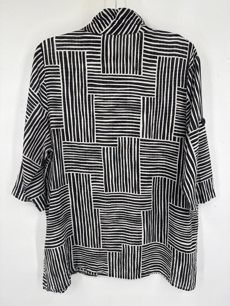 women Terra Mixed Striped Geometric Tunic Black Woven Top