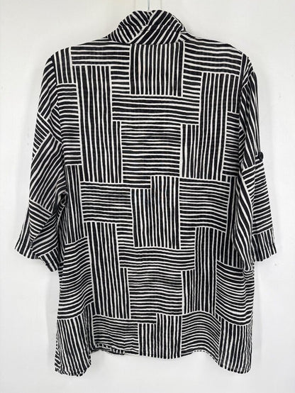 women Terra Mixed Striped Geometric Tunic Black Woven Top