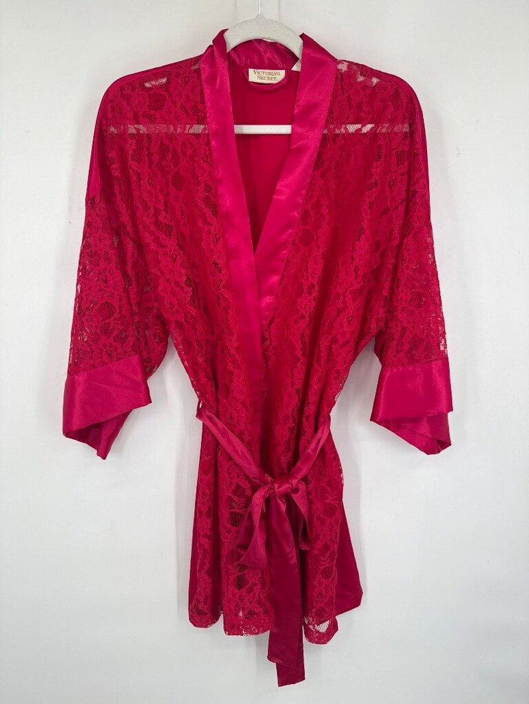 women Victoria's Secret Satin & Lace Robe Magenta Intimates/Sleepwear
