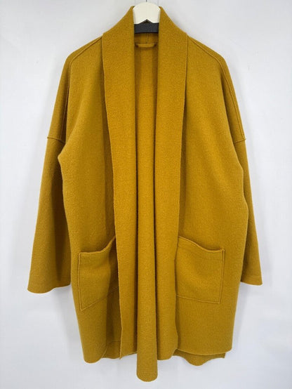 women Eileen Fisher Boiled Wool Shawl-Collar Kimono Cardigan Coat Goldenrod Coat