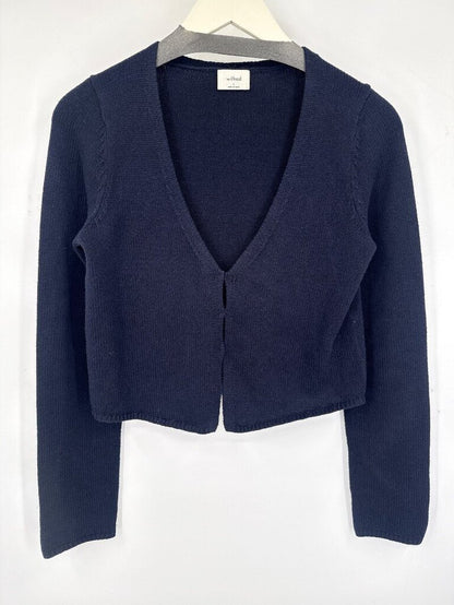 women Wilfred Cropped Deep V-Neck Knit Cardigan Navy Blue Knit Top