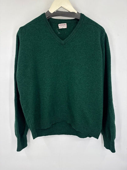 men McGregor Sportswear 100% Lamb's Wool V-Neck Sweater Green Sweater