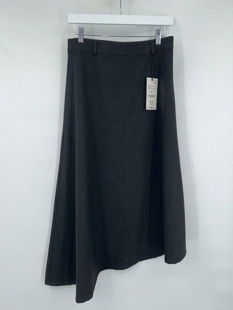 women Zara NWT Asymmetric Hem Midi Skirt M Charcoal Gray Skirt