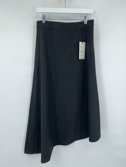 women Zara NWT Asymmetric Hem Midi Skirt M Charcoal Gray Skirt