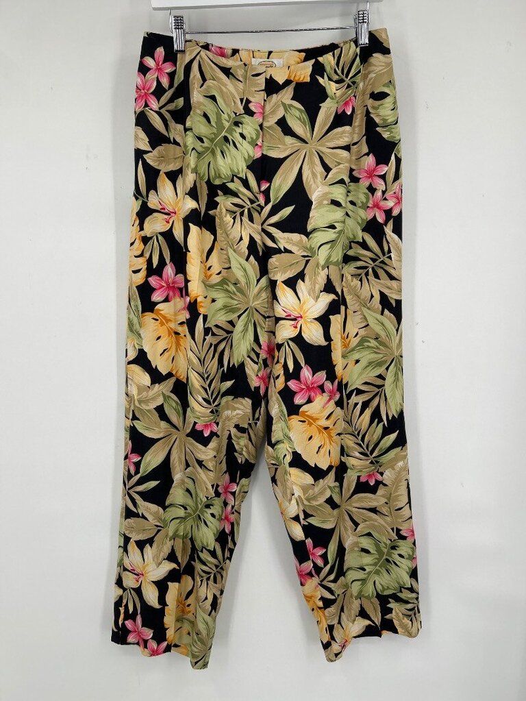 women Talbots Silk Tropical Print Trousers 12 Multi Pants